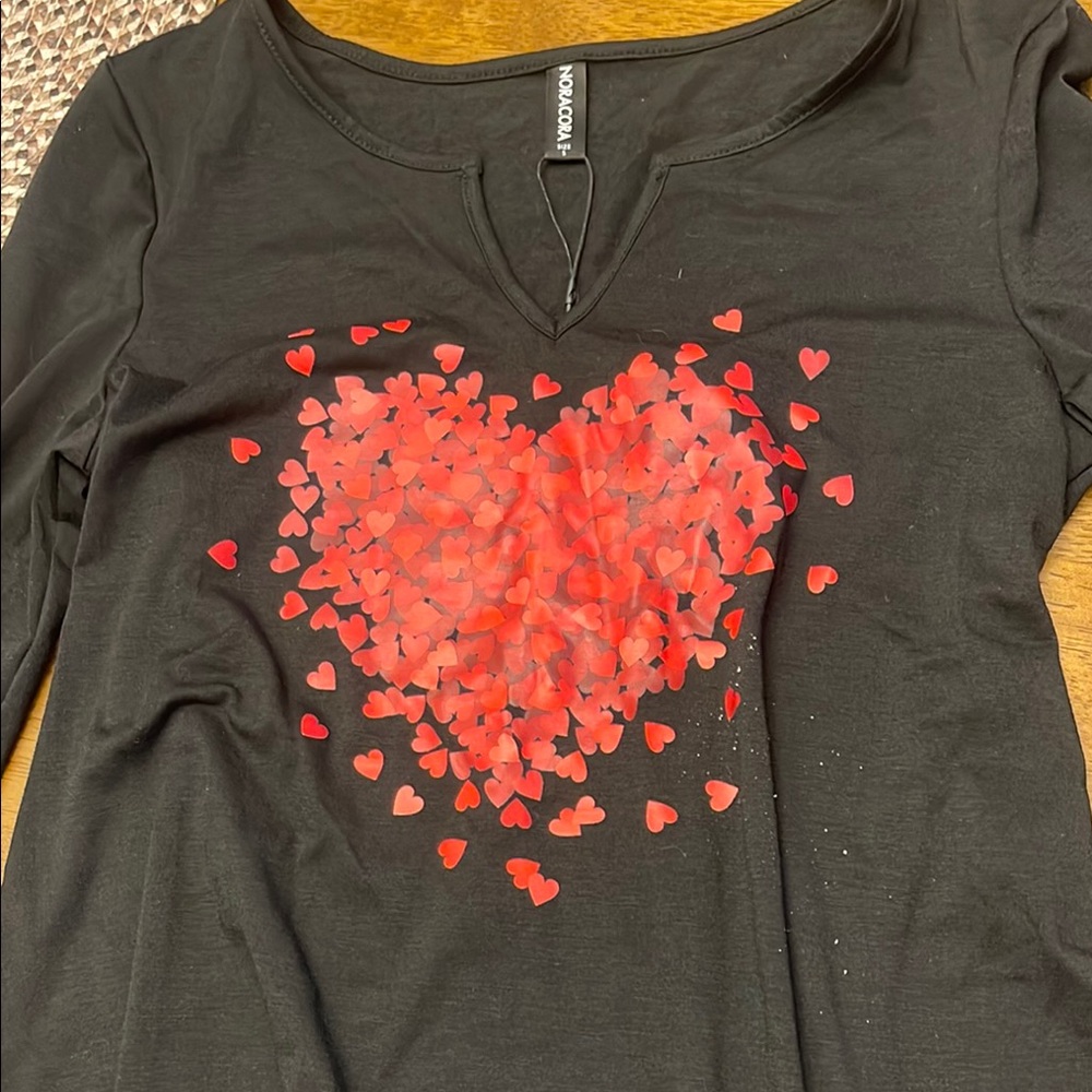 nomi Gray Graphic Blouse with Heart Design